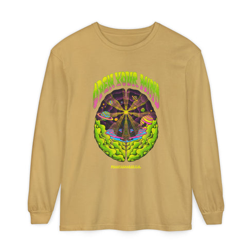 Open Your Mind (Front design) - Unisex Garment-dyed Long Sleeve T-Shirt
